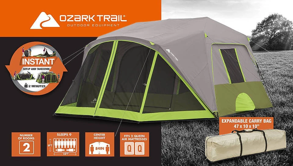 Ozark Trail 9 Person 2 Room Instant Cabin Tent With Screen Room 9 Ozark Trail 9 Person 2 Room Instant Cabin Tent With Screen Room - Image 7